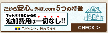 だから安心。外壁.com5つの特徴～ネット見積もりからの追加費用は一切なし!!Tポイント、貯まります!!